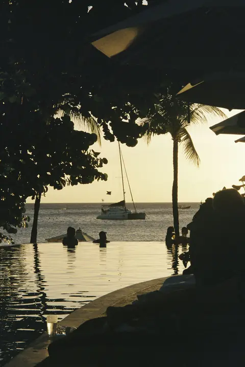 Swimming pool at sunset
